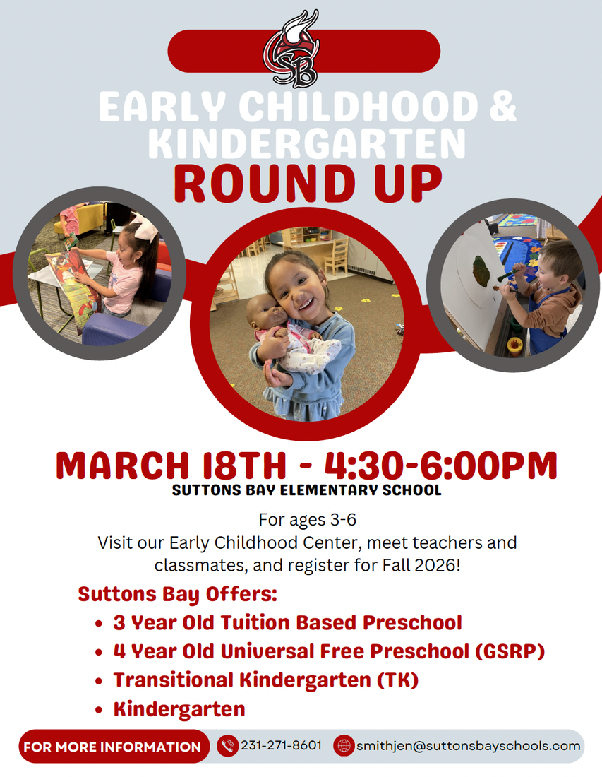 Suttons Bay Schools Pre-K and Kindergarten Round-Up for the 2026-2027 School Year